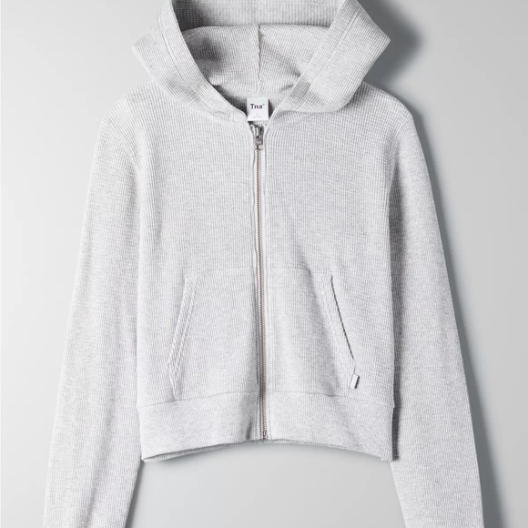 TNA ARITZIA Waffle Hoodie Sweatshirt Zip Up Grey - Picture 2 of 4